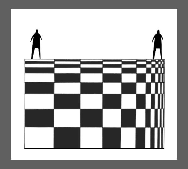 Deux bonhommes situés au-dessus de gradients en forme de damier vertical et frontal.