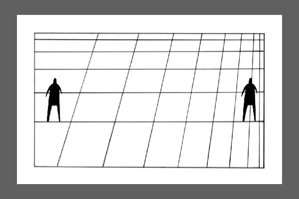 Deux bonhommes au milieu d'une grille produisant des gradients de densité.