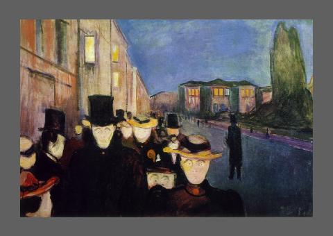 MUNCH Edvard, "Soir rue Karl-Johann", huile sur toile, vers 1892.