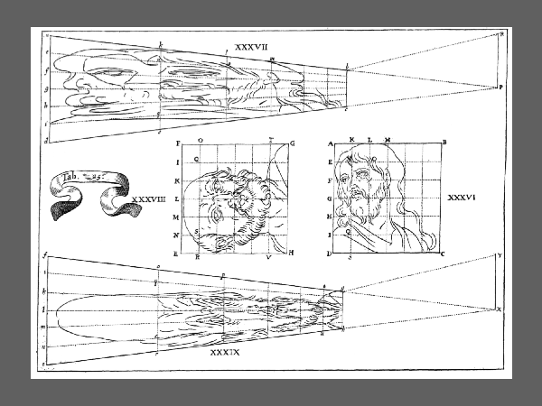 NICERON Jean-Franﾍois, "Anamorphose", gravure, 1638.