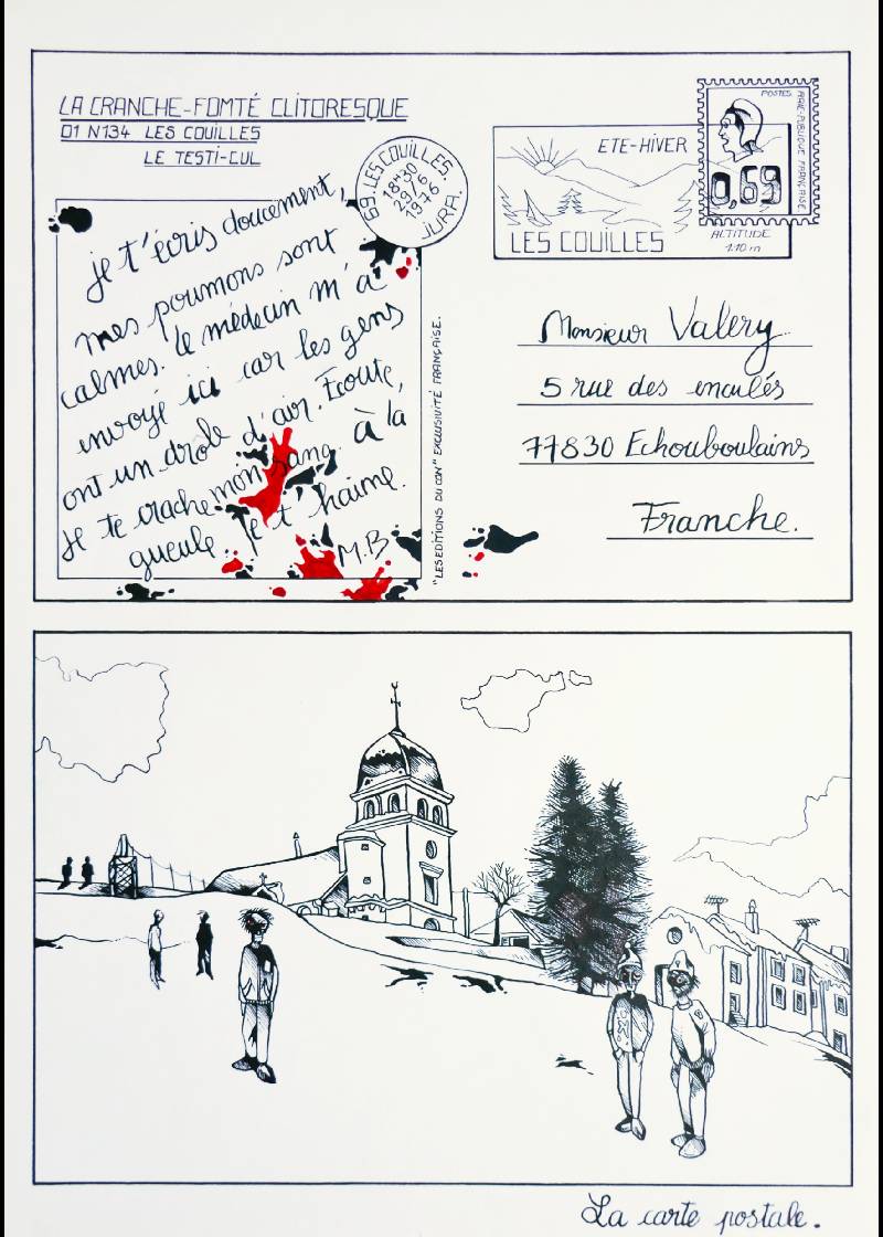 "Carte postale", bédé vulgaire.