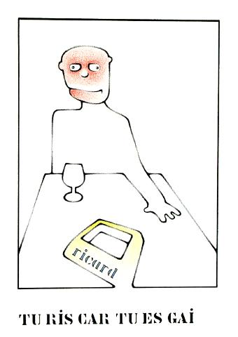 "Ricard", fausse publicité, dessin, feutre noir et couleurs