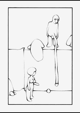 "Piﾏge au phallus", dessin d'humour, feutre