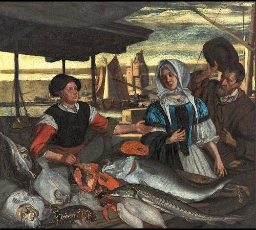 De Witte, "Marché aux poissons le soir", 1672.