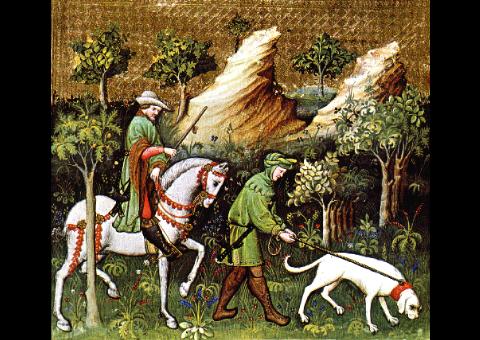 Miniature du "Livre de la chasse de Gaston Phoebus, Comte de Foix",  XVème.